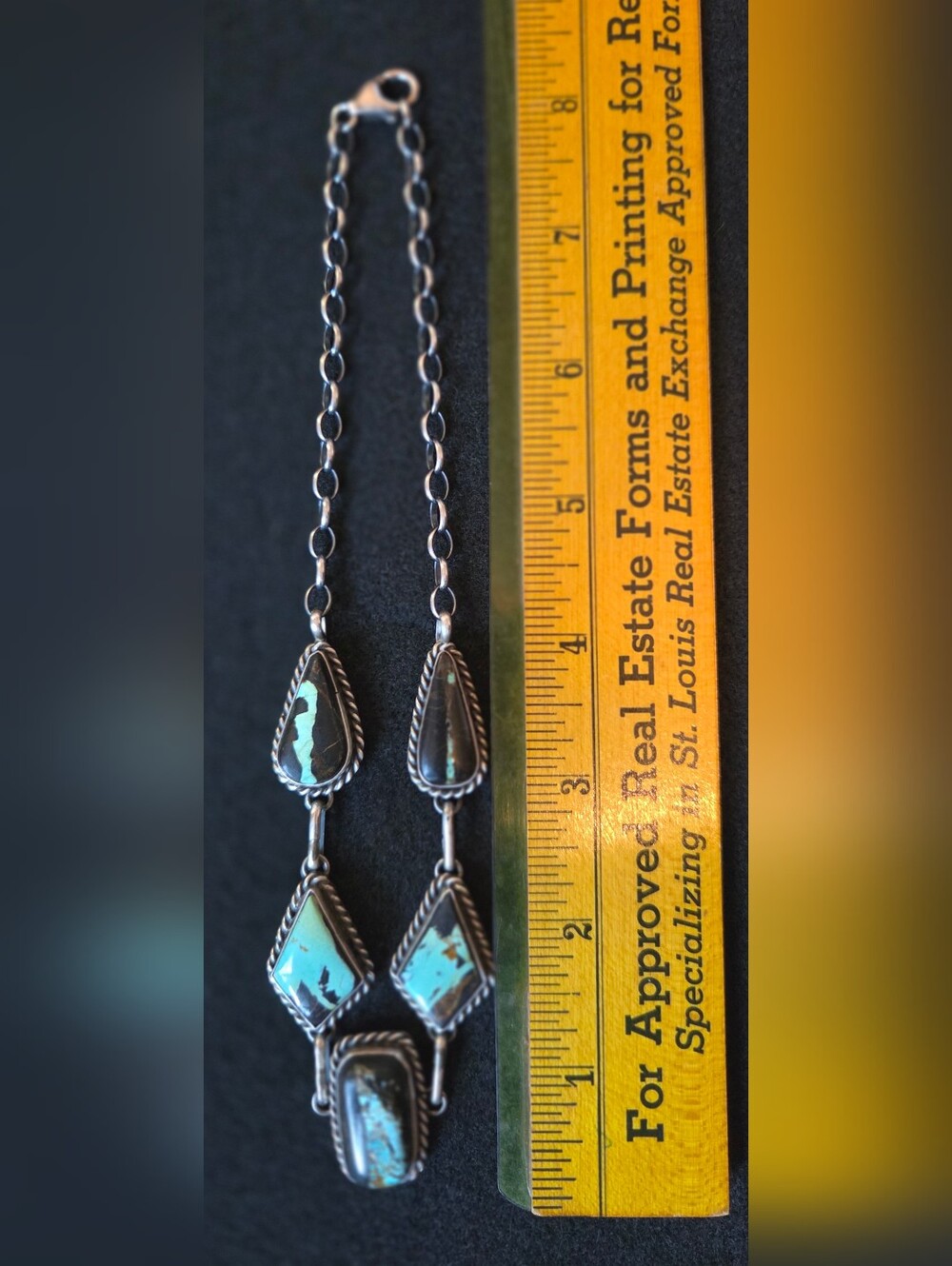 BEAUTIFUL BLACK JACK TURQUOISE STERLING SILVER NAVAJO MADE NECKLACE - Picture 5 of 9